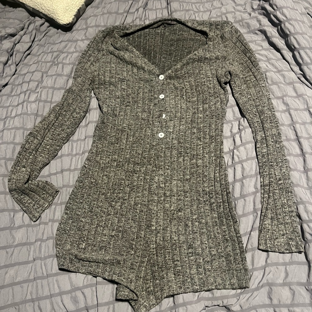 Elegant Gray Ribbed Jumpsuit